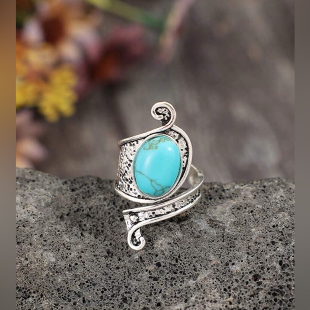 ✨NEW Boho Elegant Turquoise and Silver Women's adjustable Ring - Picture 5 of 7